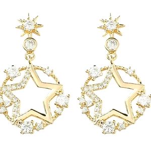 Gold Plated Crystal Star Drop Earrings